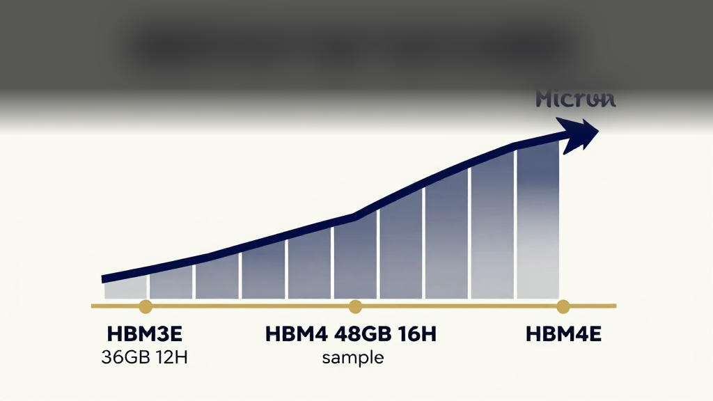 一张时间线图，展示 Micron 从 HBM3E 到 HBM4 36GB 12H、HBM4 48GB 16H sample、HBM4E 2027 的演进，帮助读者理解产品节点和量产顺序